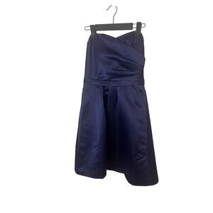 ABS by Allen Schwartz Navy Blue Strapless Satin Cocktail Dress Size 0 Prom HOCO